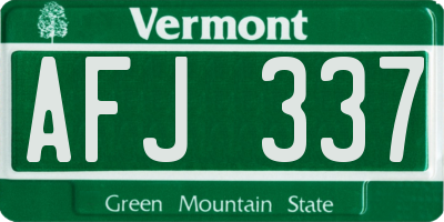 VT license plate AFJ337