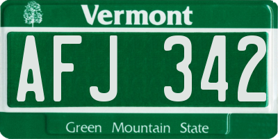 VT license plate AFJ342