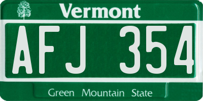 VT license plate AFJ354