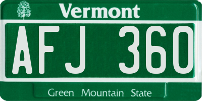 VT license plate AFJ360