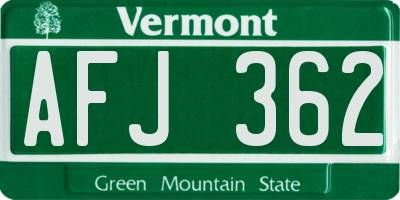 VT license plate AFJ362