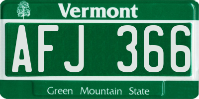 VT license plate AFJ366