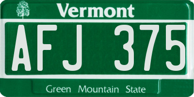 VT license plate AFJ375