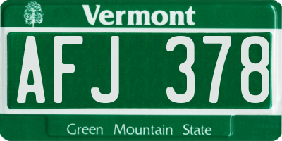 VT license plate AFJ378