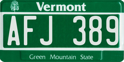 VT license plate AFJ389