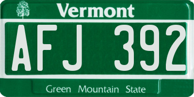 VT license plate AFJ392