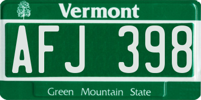 VT license plate AFJ398
