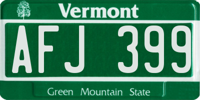VT license plate AFJ399