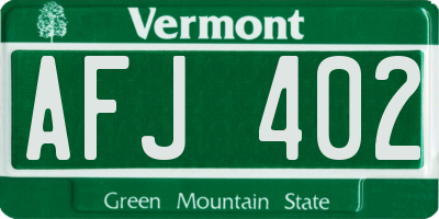 VT license plate AFJ402
