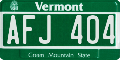 VT license plate AFJ404