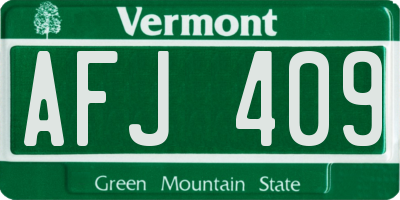 VT license plate AFJ409
