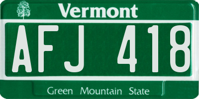 VT license plate AFJ418