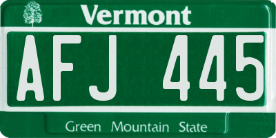 VT license plate AFJ445