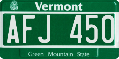 VT license plate AFJ450