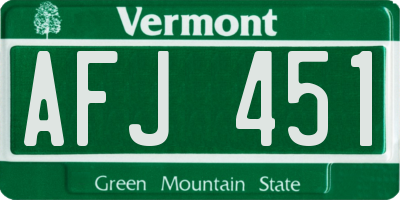 VT license plate AFJ451