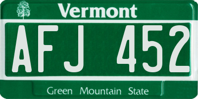VT license plate AFJ452