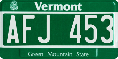 VT license plate AFJ453