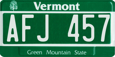 VT license plate AFJ457