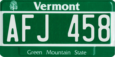 VT license plate AFJ458