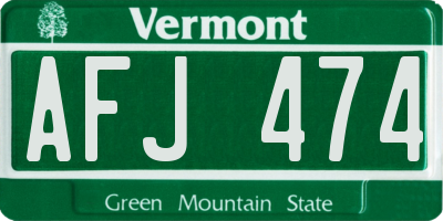 VT license plate AFJ474