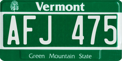 VT license plate AFJ475