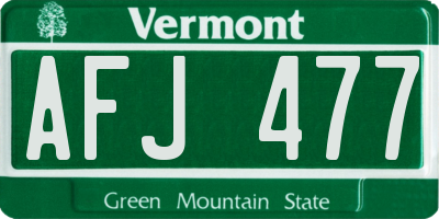 VT license plate AFJ477