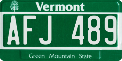 VT license plate AFJ489