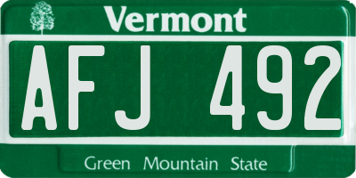 VT license plate AFJ492