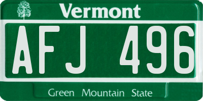 VT license plate AFJ496