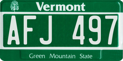 VT license plate AFJ497