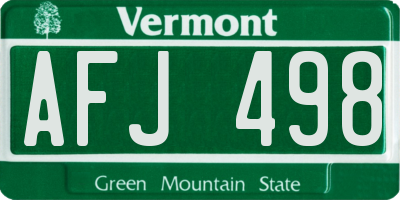 VT license plate AFJ498