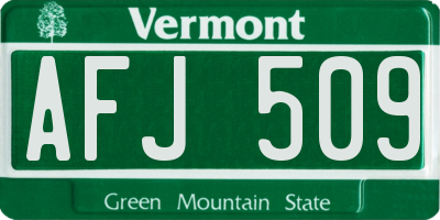 VT license plate AFJ509
