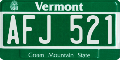 VT license plate AFJ521