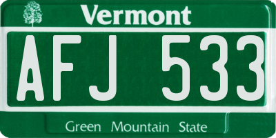 VT license plate AFJ533