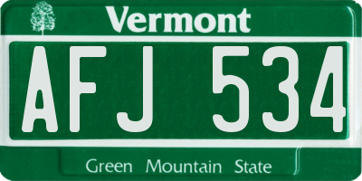 VT license plate AFJ534