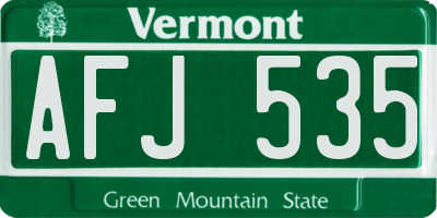 VT license plate AFJ535