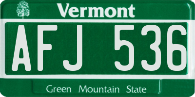 VT license plate AFJ536