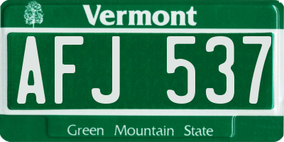 VT license plate AFJ537
