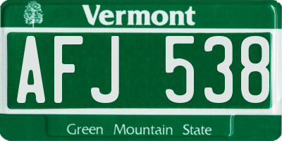VT license plate AFJ538