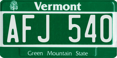 VT license plate AFJ540