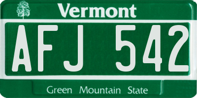 VT license plate AFJ542
