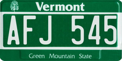 VT license plate AFJ545