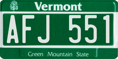 VT license plate AFJ551