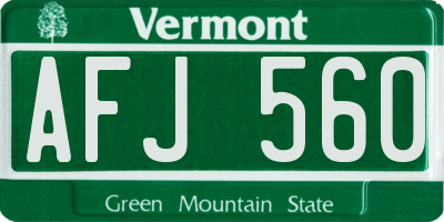 VT license plate AFJ560