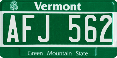 VT license plate AFJ562