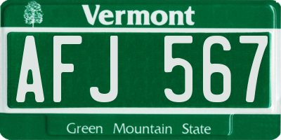 VT license plate AFJ567