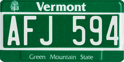 VT license plate AFJ594