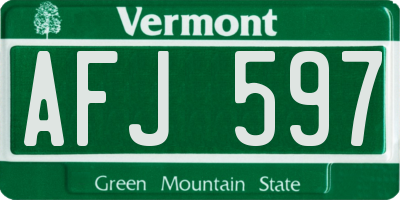 VT license plate AFJ597