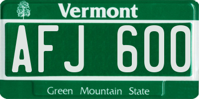 VT license plate AFJ600