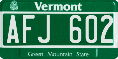 VT license plate AFJ602